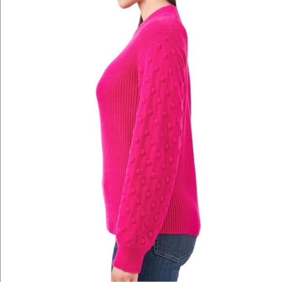 NWT Vince Camuto Women's Bobble Stitch Sleeve Sweater- Hot Pink SZ Small - Picture 4 of 9